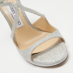 Pre Owned Jimmy Choo Silver Glitter Lance Platform Sandals Size 38.5