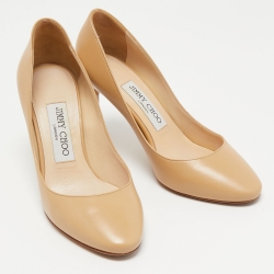 Pre Owned Jimmy Choo Beige Leather Gilbert Pumps Size 35