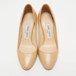 Pre Owned Jimmy Choo Beige Leather Gilbert Pumps Size 35
