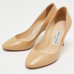 Pre Owned Jimmy Choo Beige Leather Gilbert Pumps Size 35