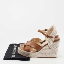 Pre Owned Jimmy Choo Brown Leather Dellena Wedge Sandals Size 38.5