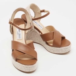 Pre Owned Jimmy Choo Brown Leather Dellena Wedge Sandals Size 38.5
