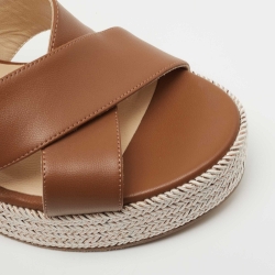 Pre Owned Jimmy Choo Brown Leather Dellena Wedge Sandals Size 38.5