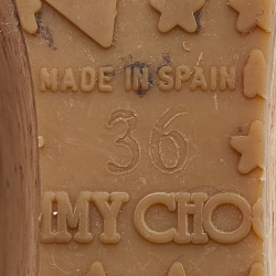 Pre Owned Jimmy Choo Beige Patent Leather Peep Toe Cork Platform Wedge Pumps Size 36