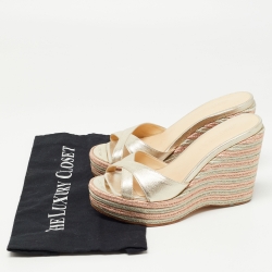 مملوكة مسبقًا Jimmy Choo Gold Leather Prima Wedge Slide Sandals Size 36
