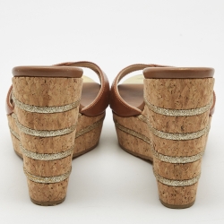 مملوكة مسبقًا Jimmy Choo Brown Leather Prima Wedge Sandals Size 38
