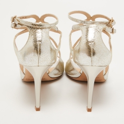 Pre Owned Jimmy Choo Silver Leather Ivette Ankle Strap Sandals Size 37