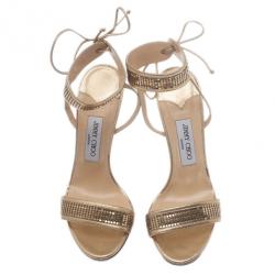 مملوكة مسبقًا صندل جيمي تشو بحزام ذهبي للكاحل مقاس 40