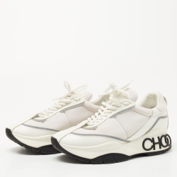 Pre Owned Jimmy Choo White Leather and Neoprene Raine Sneakers Size 37