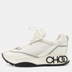 Jimmy Choo White Leather and Neoprene Raine Sneakers Size 37 Jimmy