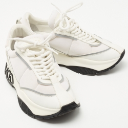 Pre Owned Jimmy Choo White Leather and Neoprene Raine Sneakers Size 37