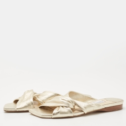 Pre Owned Jimmy Choo Gold Leather Crisscross Slide Flats Size 39.5