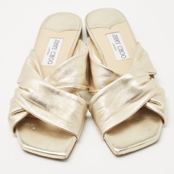 Pre Owned Jimmy Choo Gold Leather Crisscross Slide Flats Size 39.5