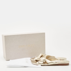 Pre Owned Jimmy Choo Gold Leather Crisscross Slide Flats Size 39.5
