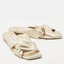 Pre Owned Jimmy Choo Gold Leather Crisscross Slide Flats Size 39.5
