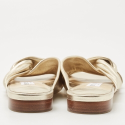 Pre Owned Jimmy Choo Gold Leather Crisscross Slide Flats Size 39.5