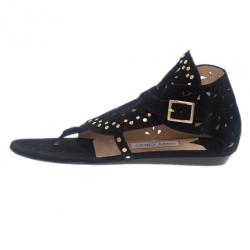 Pre Owned Jimmy Choo Black Suede Cutout Gladiator Flat Sandals Size 38.5