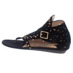 Pre Owned Jimmy Choo Black Suede Cutout Gladiator Flat Sandals Size 38.5