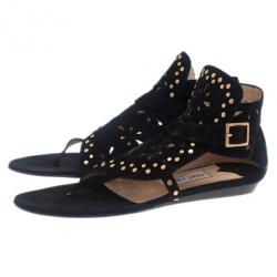 Pre Owned Jimmy Choo Black Suede Cutout Gladiator Flat Sandals Size 38.5