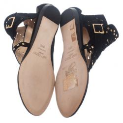 Pre Owned Jimmy Choo Black Suede Cutout Gladiator Flat Sandals Size 38.5