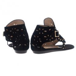 Pre Owned Jimmy Choo Black Suede Cutout Gladiator Flat Sandals Size 38.5