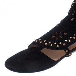 Pre Owned Jimmy Choo Black Suede Cutout Gladiator Flat Sandals Size 38.5