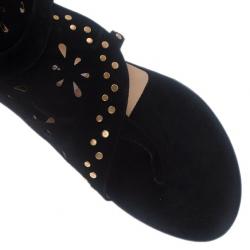 Pre Owned Jimmy Choo Black Suede Cutout Gladiator Flat Sandals Size 38.5
