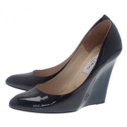 Pre Owned Jimmy Choo Black Patent Allen Pat Wedge Pumps Size 38