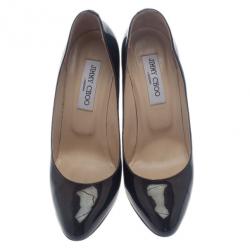 Pre Owned Jimmy Choo Black Patent Allen Pat Wedge Pumps Size 38