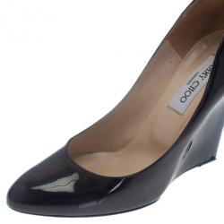 Pre Owned Jimmy Choo Black Patent Allen Pat Wedge Pumps Size 38