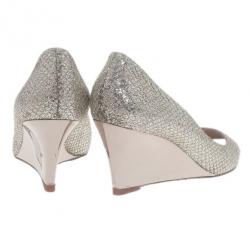 Pre Owned Jimmy Choo Silver Glitter Baxen Peep Toe Wedge Pumps Size 36