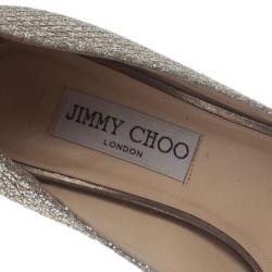 Pre Owned Jimmy Choo Silver Glitter Baxen Peep Toe Wedge Pumps Size 36
