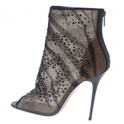 Pre Owned Jimmy Choo Black Crystal Mesh Knox Pumps Size 39