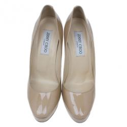 Pre Owned Jimmy Choo Beige Patent Cosmic Platform Pumps Size 38