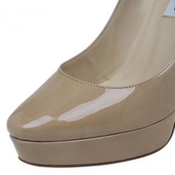 Pre Owned Jimmy Choo Beige Patent Cosmic Platform Pumps Size 38