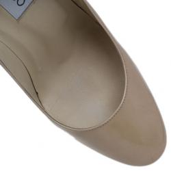Pre Owned Jimmy Choo Beige Patent Cosmic Platform Pumps Size 38