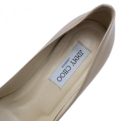 Pre Owned Jimmy Choo Beige Patent Cosmic Platform Pumps Size 38