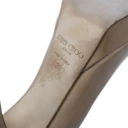 Pre Owned Jimmy Choo Beige Patent Cosmic Platform Pumps Size 38