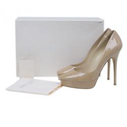 Pre Owned Jimmy Choo Beige Patent Cosmic Platform Pumps Size 38