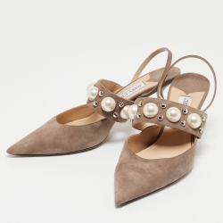 Pre Owned Jimmy Choo Etoupe Grey Suede Breslin Slingback Pumps Size 40