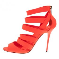 مملوكة مسبقًا صندل جيمي تشو دام تصميم متشابك جلد برتقالي نيون مقاس 39.5