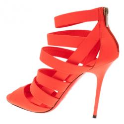 مملوكة مسبقًا صندل جيمي تشو دام تصميم متشابك جلد برتقالي نيون مقاس 39.5