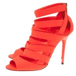 مملوكة مسبقًا صندل جيمي تشو دام تصميم متشابك جلد برتقالي نيون مقاس 39.5