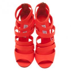 مملوكة مسبقًا صندل جيمي تشو دام تصميم متشابك جلد برتقالي نيون مقاس 39.5