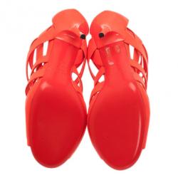 مملوكة مسبقًا صندل جيمي تشو دام تصميم متشابك جلد برتقالي نيون مقاس 39.5