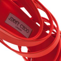 مملوكة مسبقًا صندل جيمي تشو دام تصميم متشابك جلد برتقالي نيون مقاس 39.5