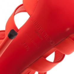 مملوكة مسبقًا صندل جيمي تشو دام تصميم متشابك جلد برتقالي نيون مقاس 39.5