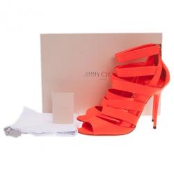 مملوكة مسبقًا صندل جيمي تشو دام تصميم متشابك جلد برتقالي نيون مقاس 39.5