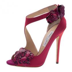 Pre Owned Jimmy Choo Pink Satin Vera Sandals Size 37