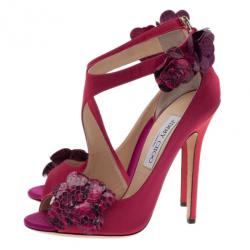 Pre Owned Jimmy Choo Pink Satin Vera Sandals Size 37